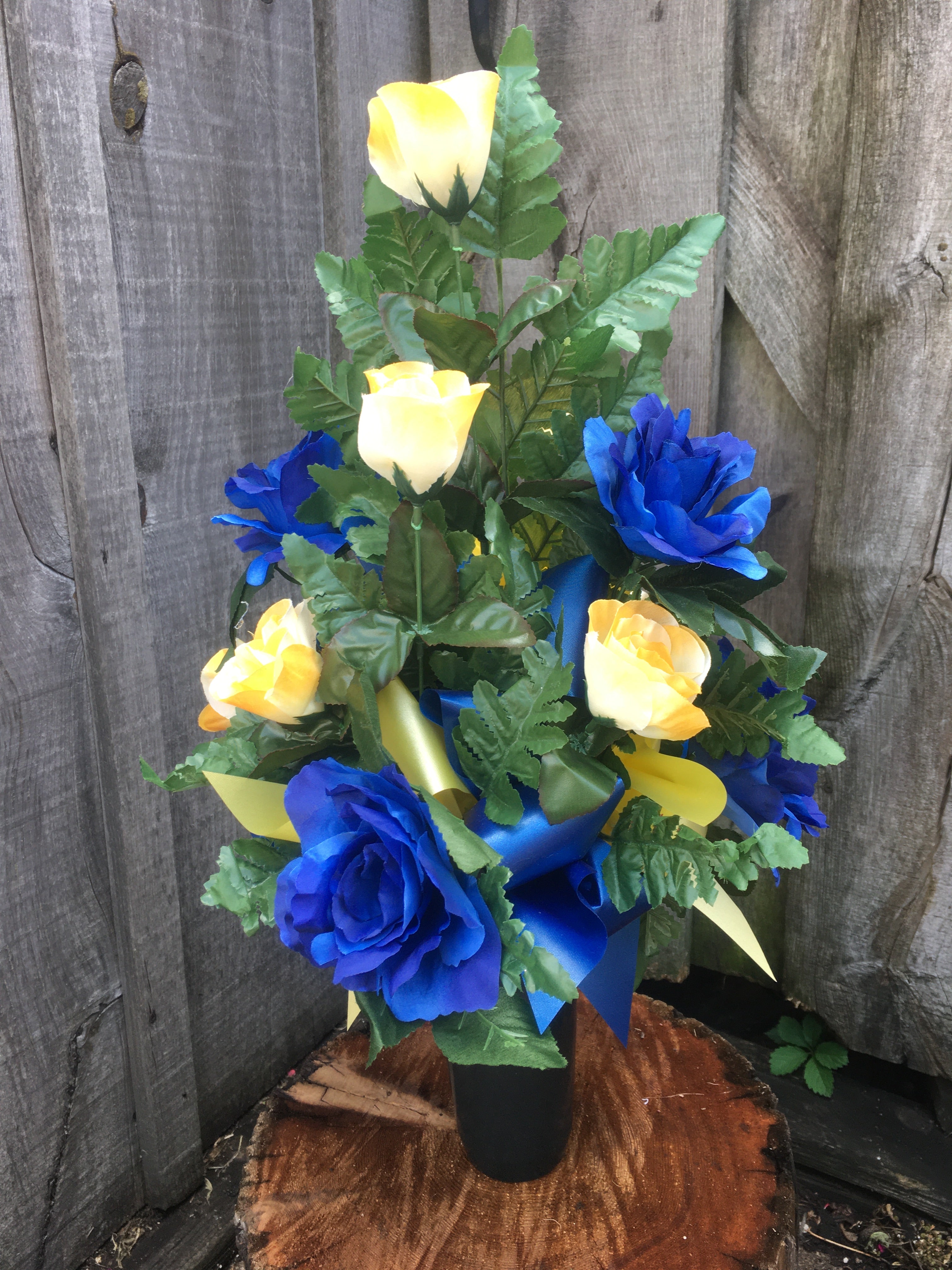 Blue and Yellow Cemetery Vase